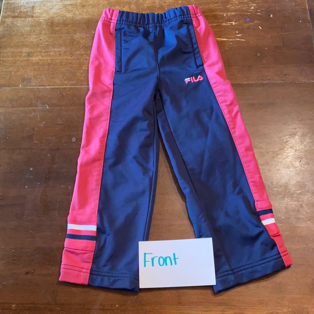 Pink and navy blue children’s FILA sweatpants